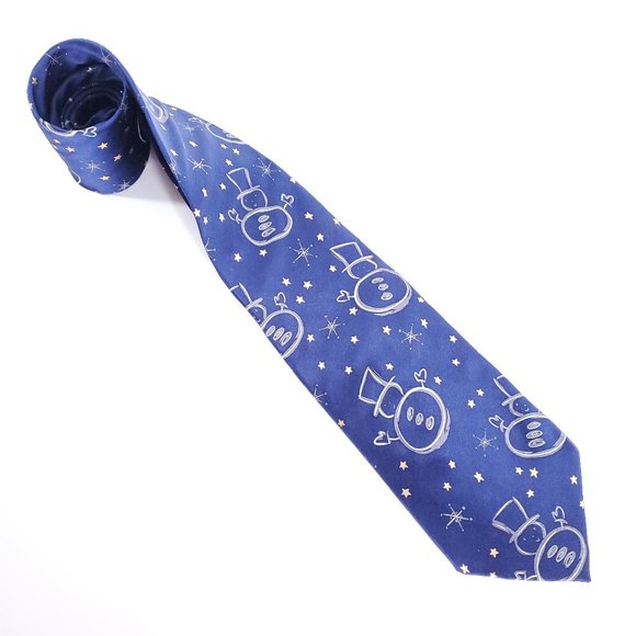 John Ashford Men Christmas Silk Necktie Friend Snowman Blue 58.5x3.75 - NWT - Picture 1 of 7